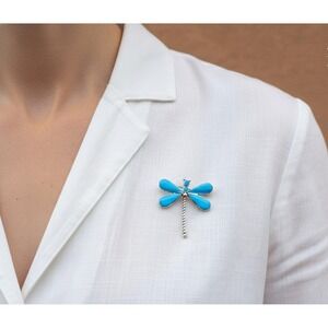 Zuni Dragonfly Brooch Pin Inlay Sleeping Beauty‎ Turquoise Handmade NA Jewelry*
